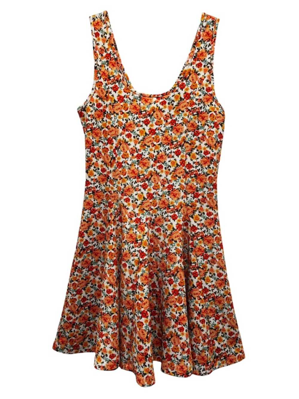 Y2K Floral Mini Dress Sz M Scoop Neck Fit Flare Skater Feminine Cottagecore Boho